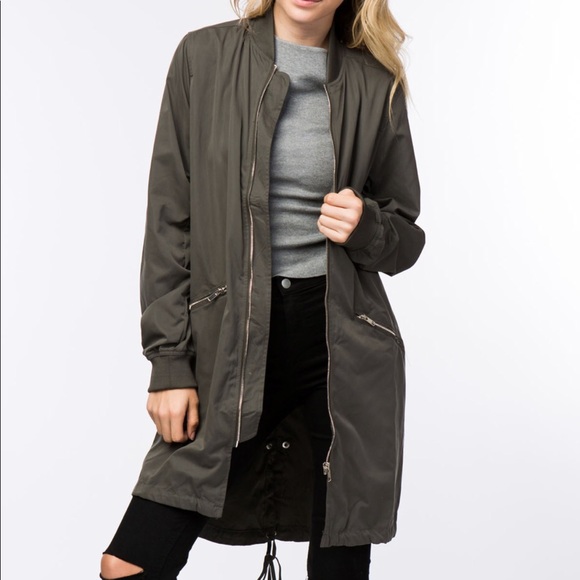 Timing Jackets & Blazers - FINALDrawstring Mid Length Long Bomber Jacket